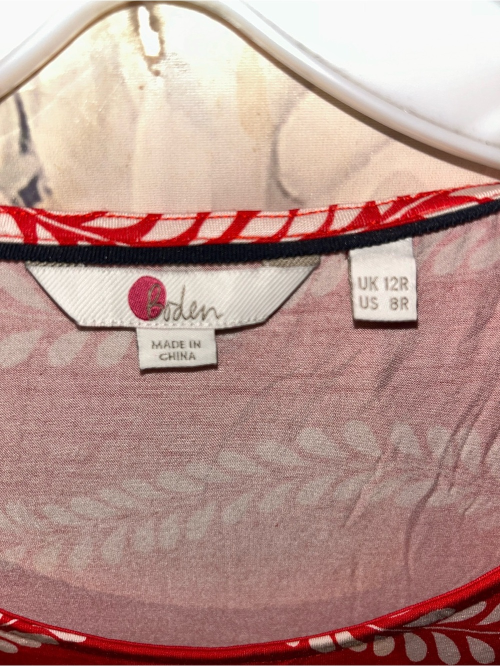 Boden Women's Red Leaf Stripe Talia 3/4 Sleeve Jersey Knit Dress Size 8R - Picture 5 of 6